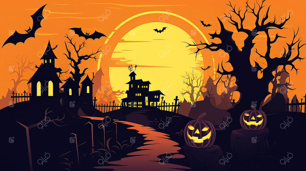 پوستر هالووین: تصویر سازی پس‌زمینه‌های هالووین با عناصر کدو تنبل وکتور