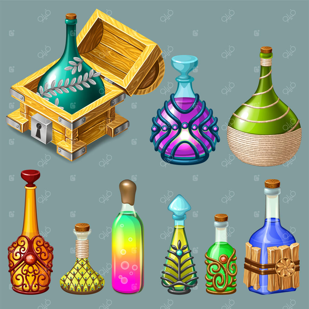 صندوقچه‌های ایزومتریک کارتونی با اکسیرها