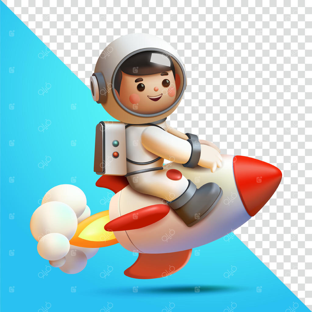 فضانورد سوار بر موشک، سه‌بعدی. مناسب برای آموزش و عناصر طراحی