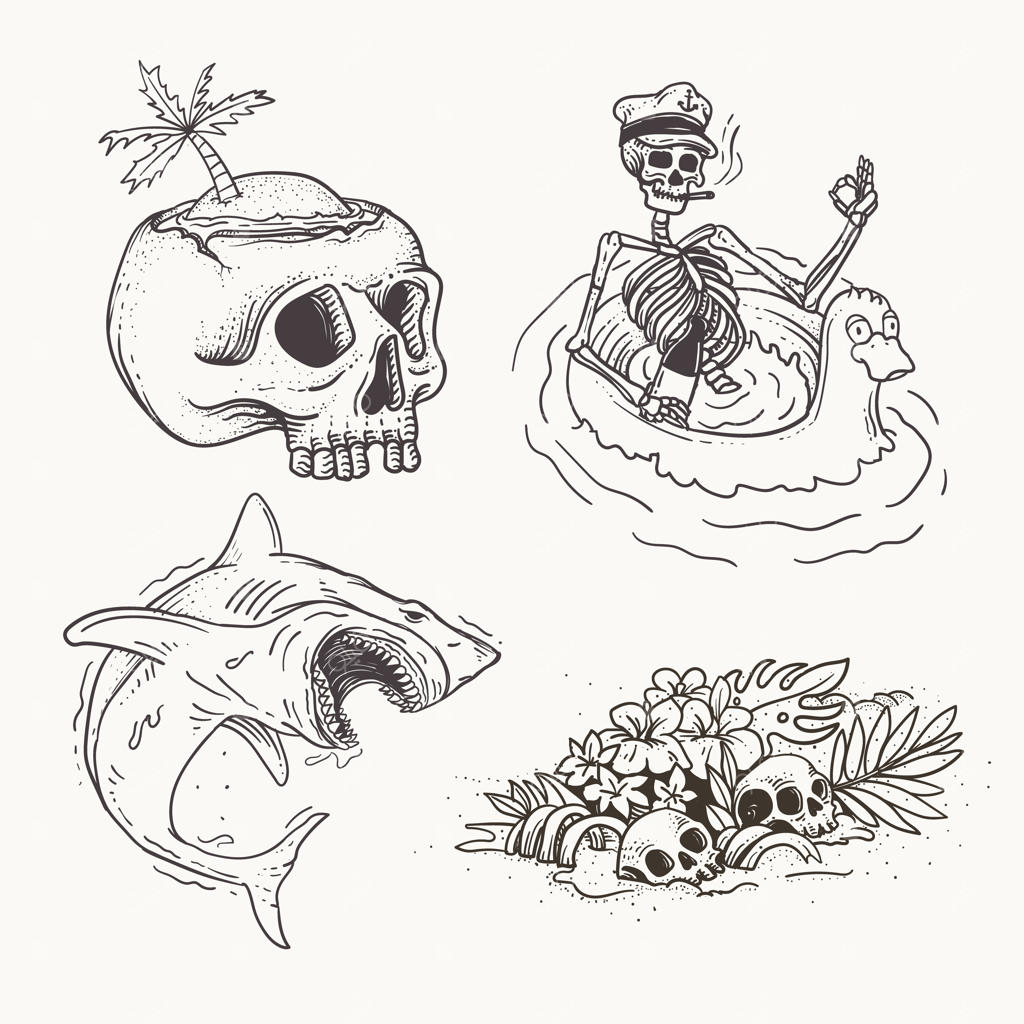 مجموعه کارتون تابستانی با طرح‌های خطی