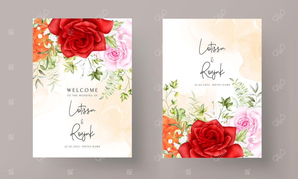 مجموعه کارت عروسی زیبا با طراحی گل‌های آبرنگی