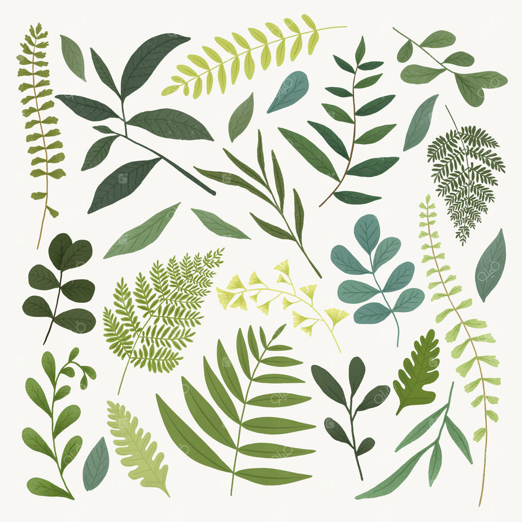 مجموعه‌ای از برگ‌های سبز