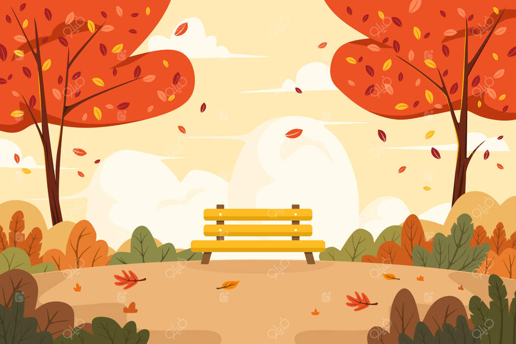 تصویری زیبا از منظره پاییزی با صندلی در باغ. تصویرسازی منظره‌ پاییز