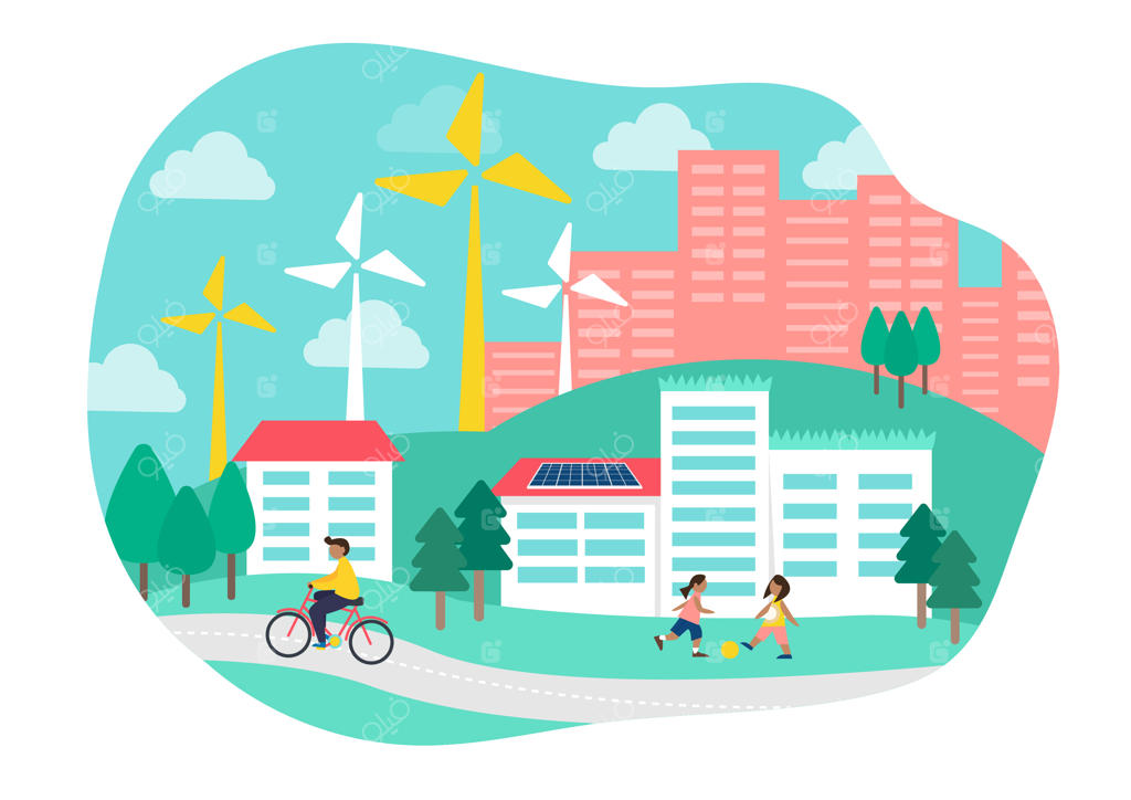 تصویرسازی مسطح از زندگی پایدار و دوستدار محیط زیست