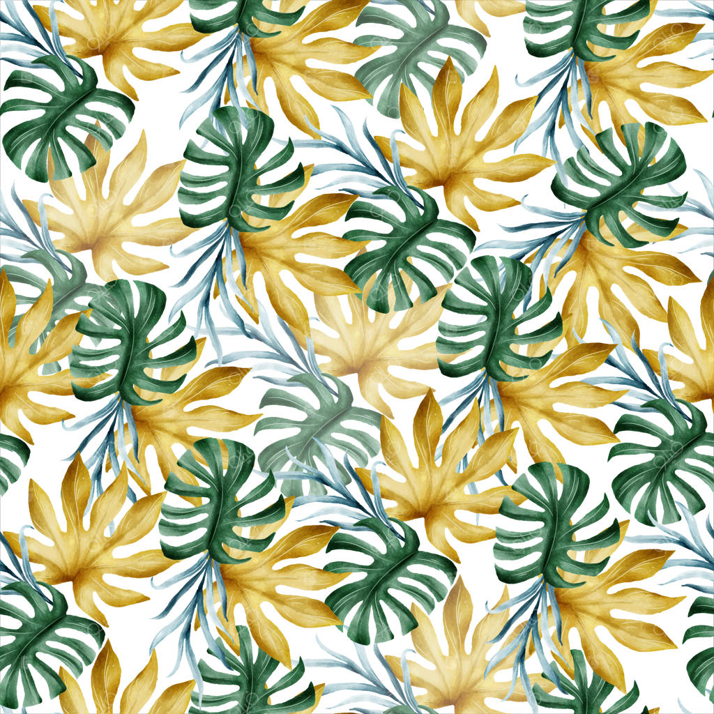 پترن بی‌نظیر آبرنگی برگ‌های گرمسیری رنگارنگ و زیبا