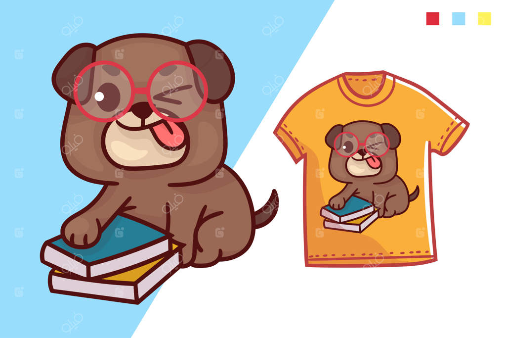 طراحی پترن تی‌شرت با سگ باهوش و بامزه