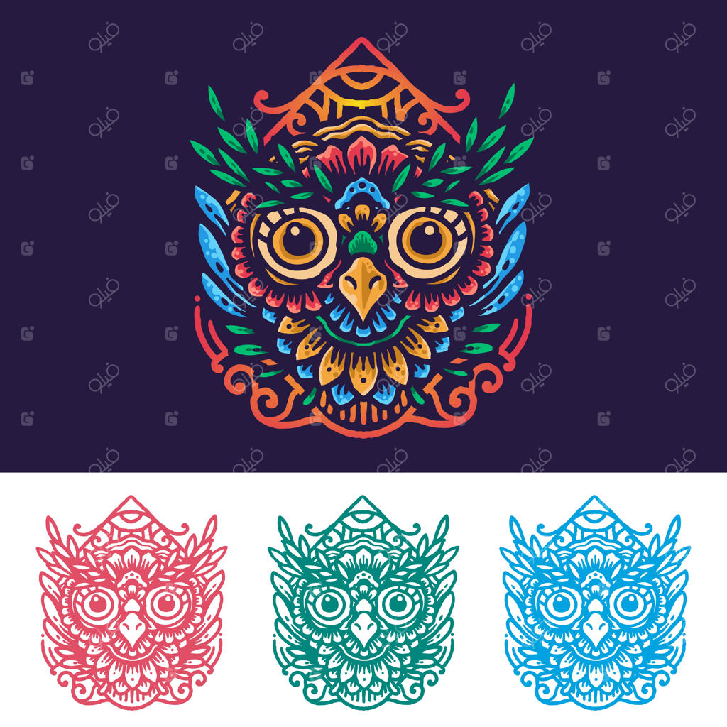 جغد رنگارنگ با طرح ماندالای گل‌دار