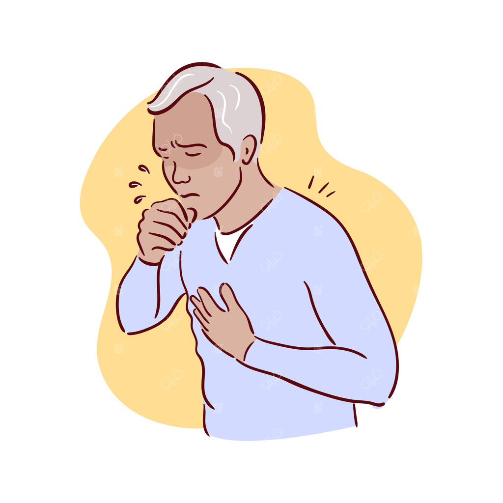 مرد مسن سیاه‌پوستِ بیمار و بدحال در حال سرفه کردن با علائم کووید