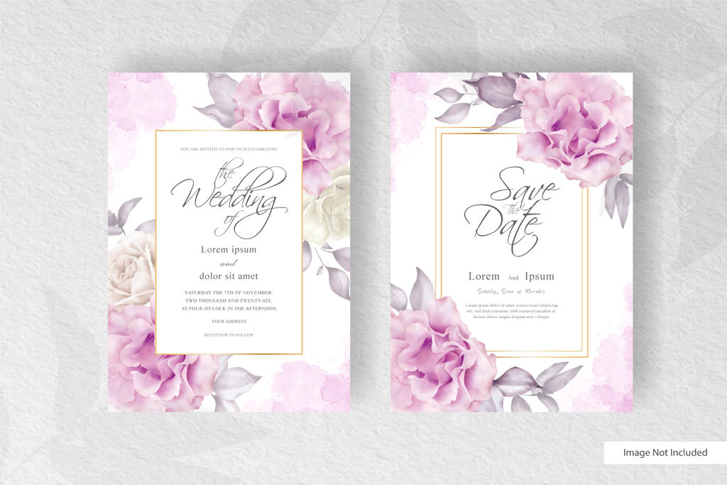 طرح قالب کارت دعوت عروسی آبرنگی مینیمال با تزیینات گل