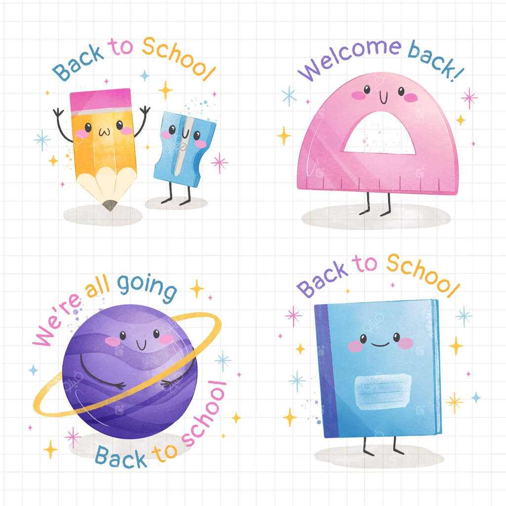 مجموعه برچسب‌های بازگشت به مدرسه با طرح آبرنگی