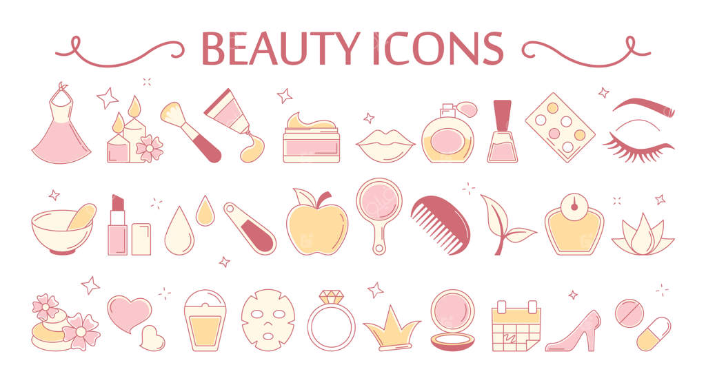 مجموعه نمادهای زیبایی: کلکسیون محصولات آرایشی و پوستی