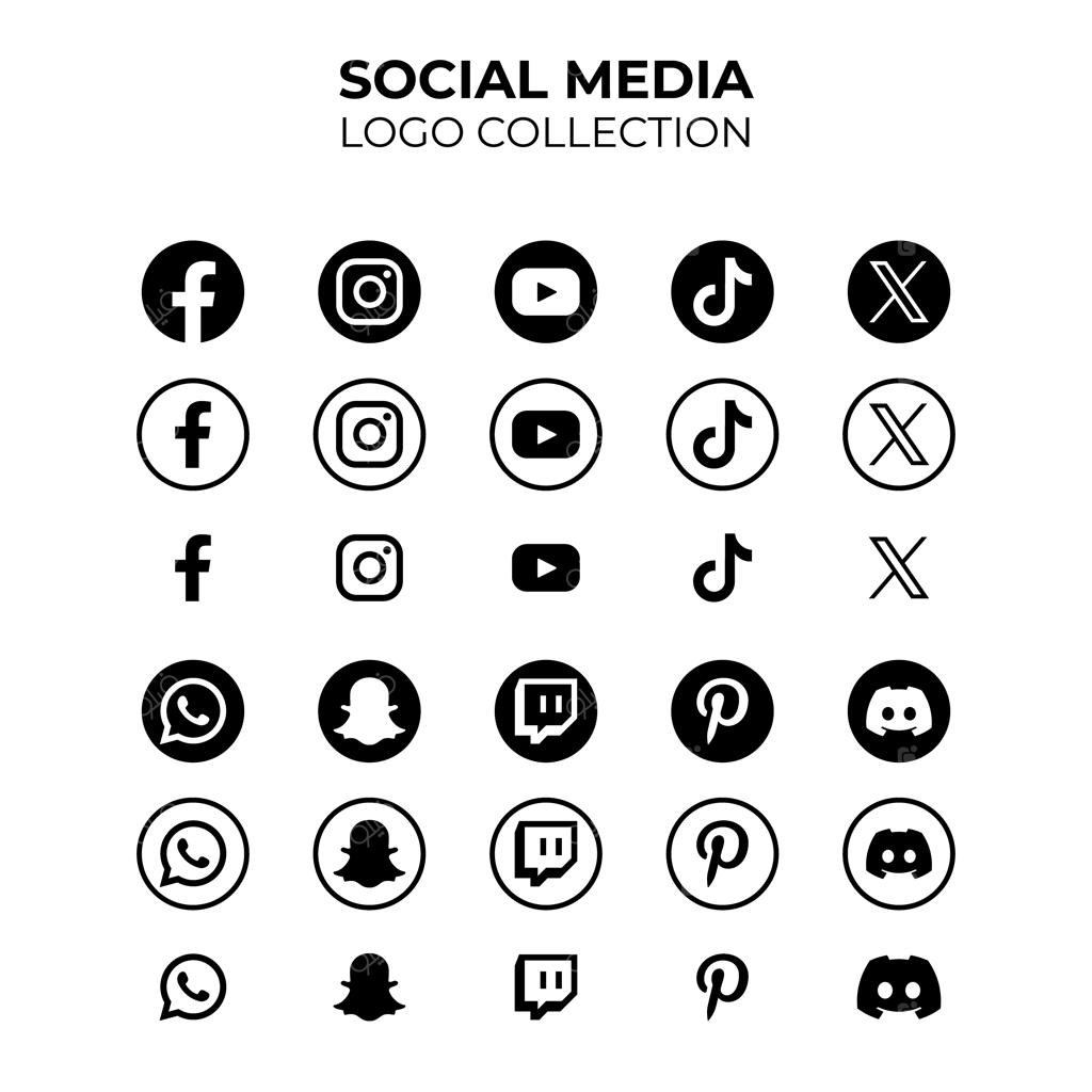 وکتور مجموعه لوگوهای مشکی شبکه‌های اجتماعی