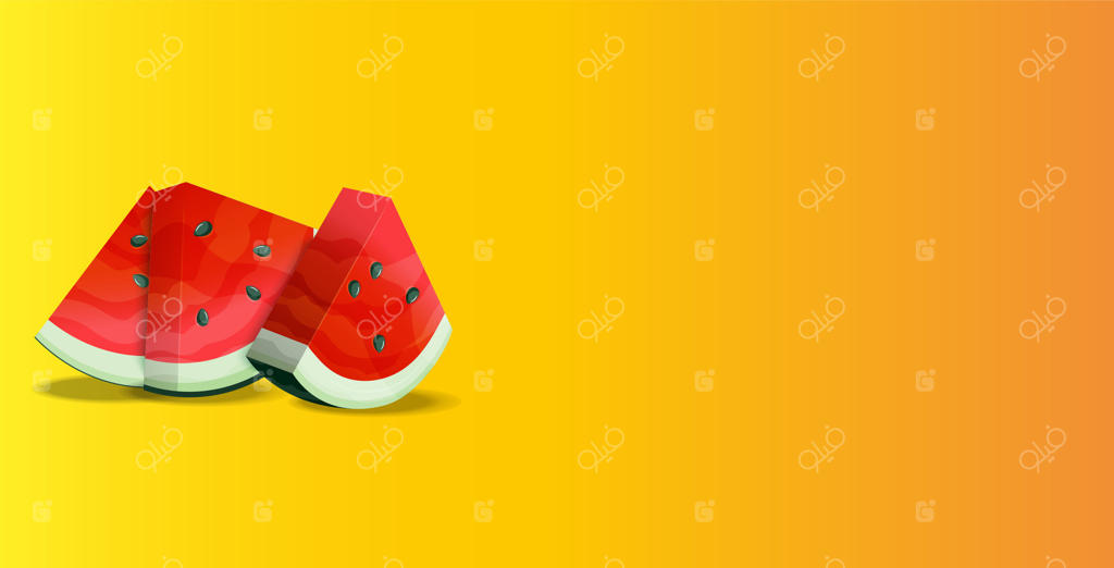 برش‌های هندسی هندوانه در پس‌زمینه‌ای با گرادیان زرد تا نارنجی گرم