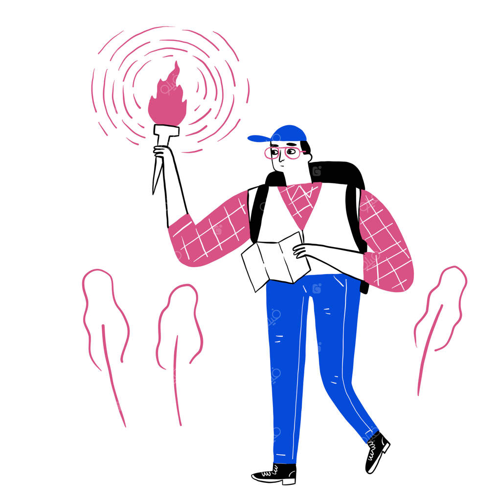 جوان مشعل روشن را بلند کرده و راه را گم کرده است.