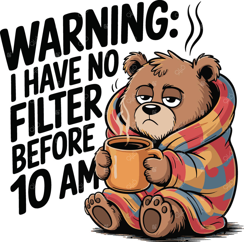 استیکر خرس بامزه در حال خوردن قهوه