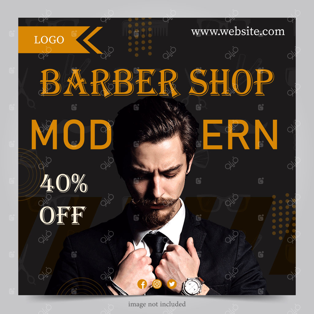 قالب بنر و پوستر آرایشگاه مردانه با طراحی تخت