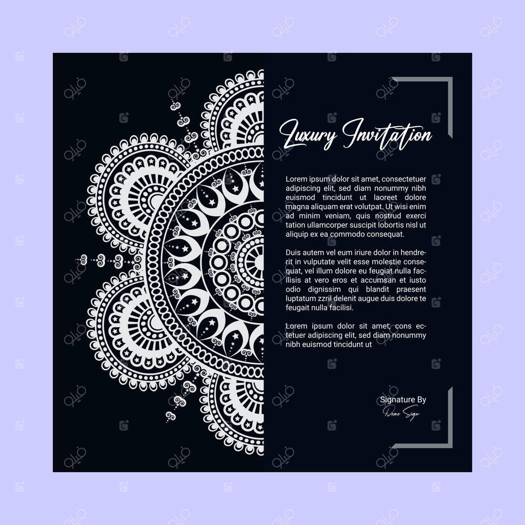 طراحی کارت دعوت تجاری کلاسیک و سنتی با هنر لوکس ماندالا گل‌دار