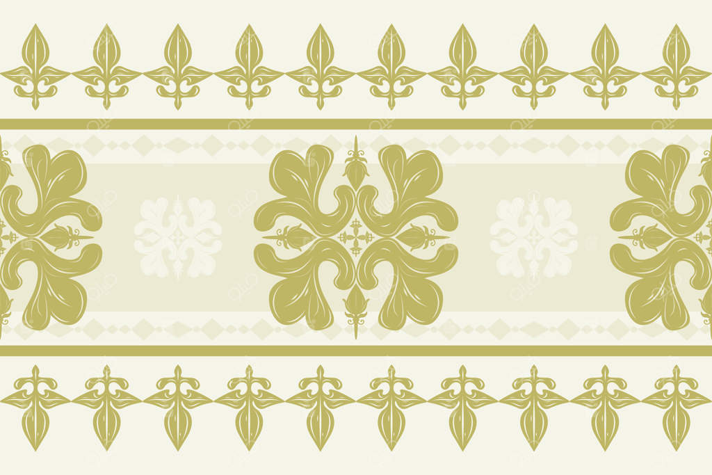 طبیعت انتزاعی: گل‌ها، برگ‌ها و تزئینات باغی با الهام از گیاه‌شناسی.  
الگوهای لوکس و مجلل به سبک باروک: نقوش سنتی گلدوزی شده با طرح‌های راه‌راه طلایی و نور مقدس روی زمینه بژ برای شال و کاشی‌ها.