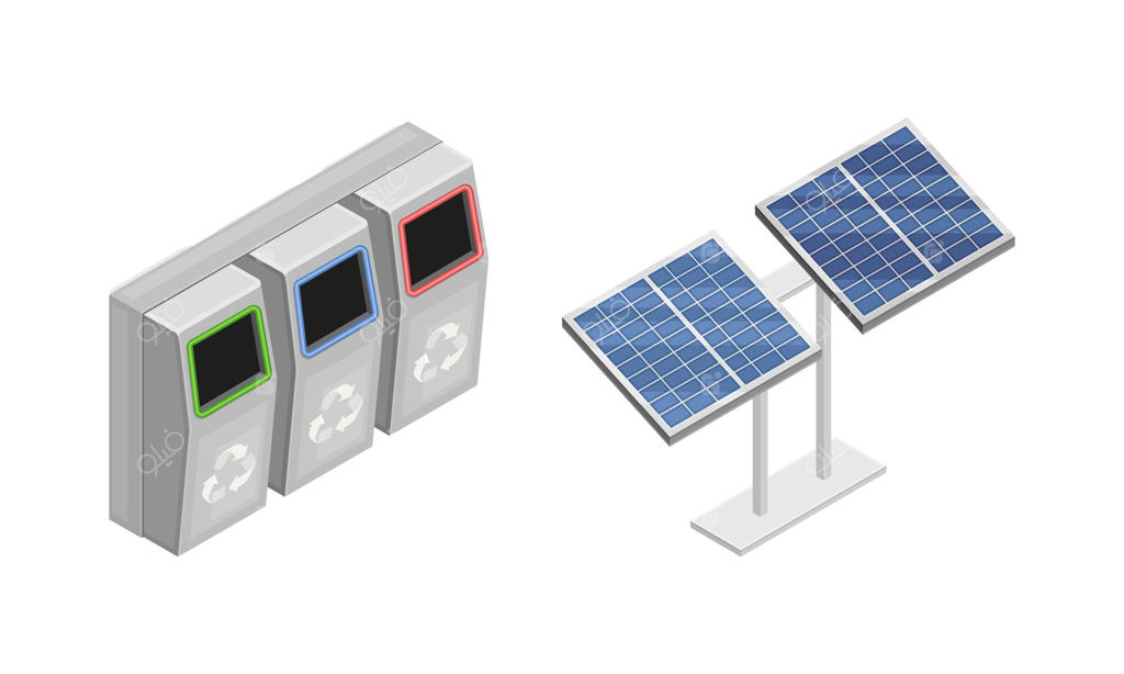 تفکیک زباله و بازیافت، تصویر ایزومتریک پنل‌های خورشیدی