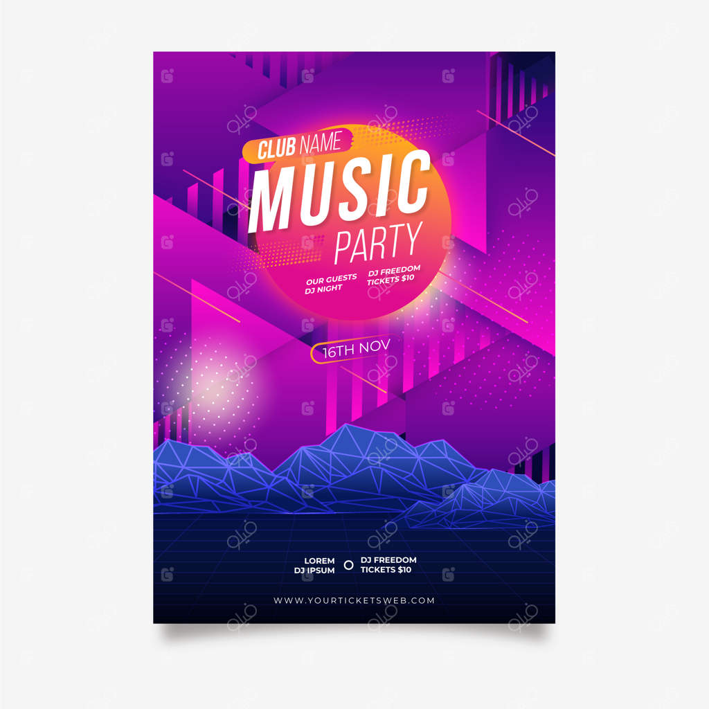 قالب پوستر موسیقی با حال و هوای آینده‌نگر نوستالژیک