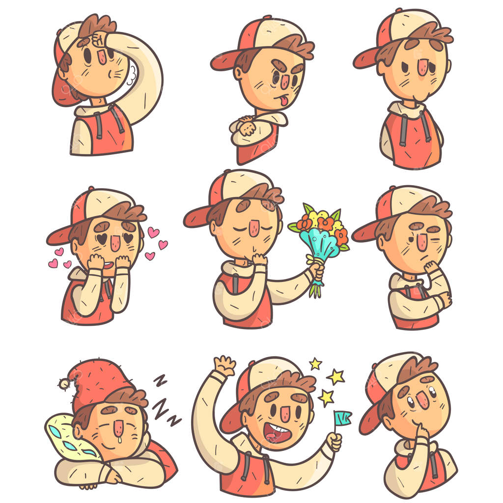 مجموعه پرتره های دستی و شیک از پسر با کلاه و ژاکت دانشگاهی