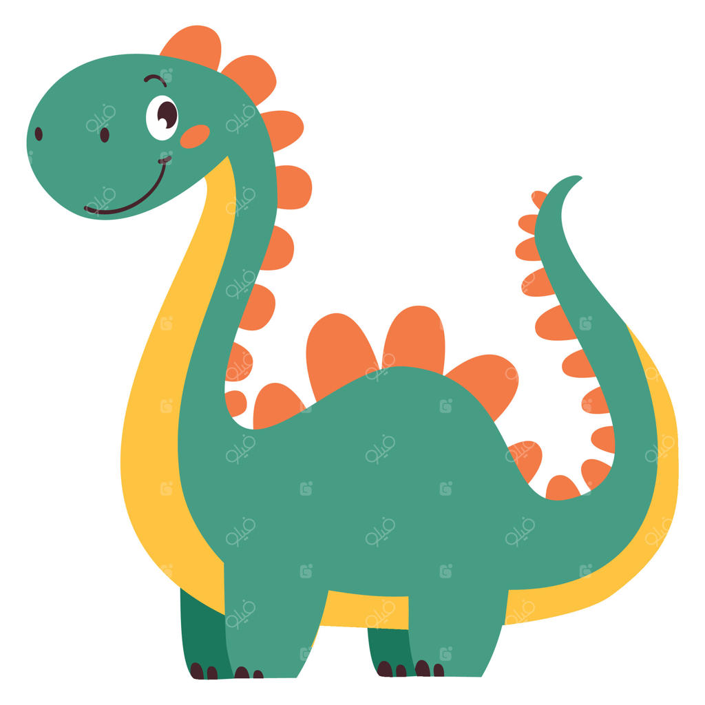 دایناسور سبز بامزه به سبک ساده کودکان در پس‌زمینه سفید، تصویرسازی تخت