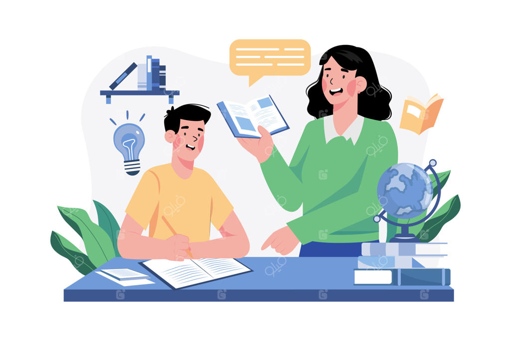 طرح مفهومی تصویرسازی روز معلم. تصویرسازی فلت (تخت) در پس‌زمینه سفید.