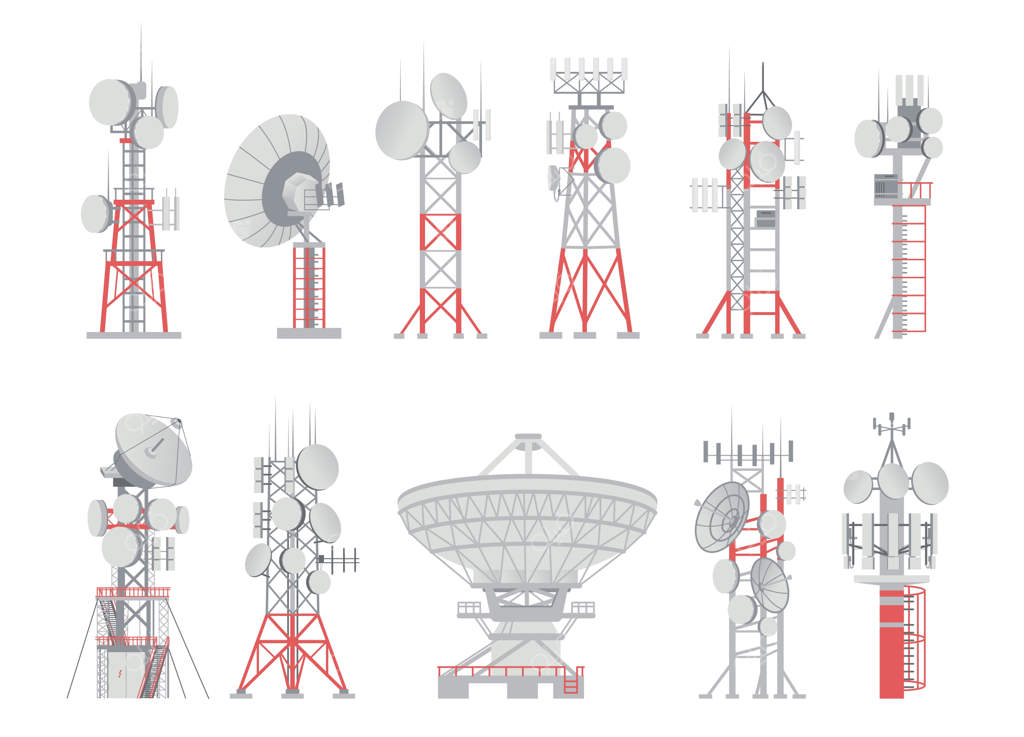 برج آنتن انتقال بی‌سیم آنتن هوایی مخابراتی و گیرنده رادیویی تجهیزات پخش بی‌سیم شبکه ارتباطات همراه ساختمان‌های انتقال داده برداری