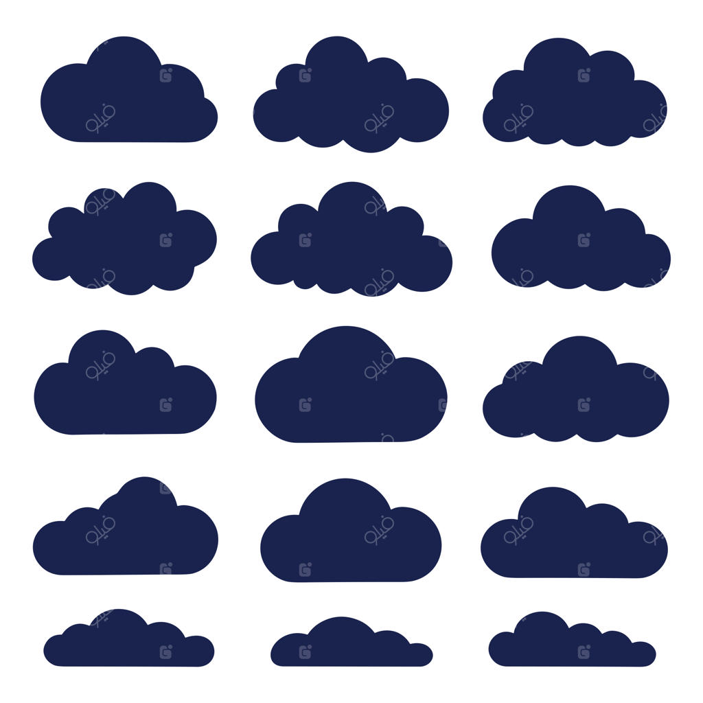 مجموعه‌ای از آیکون‌های سیلوئت ابر تیره - مجموعه‌ای از اشکال تخت ابر برای طراحی وب و گرافیکی مرتبط با هواشناسی