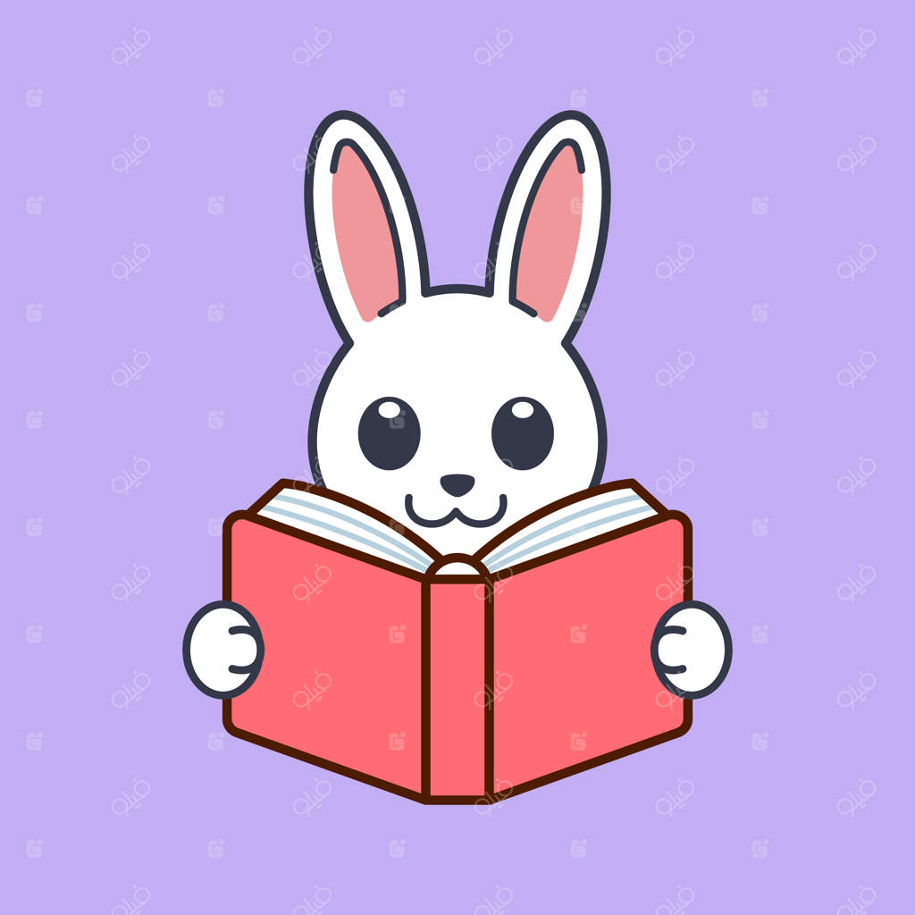 خرگوش بامزه در حال کتاب‌خوانی