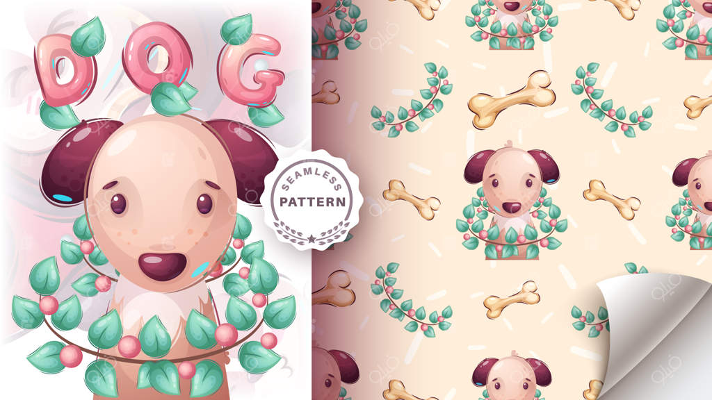 طرح یکپارچه شخصیت کارتونی سگ بامزه