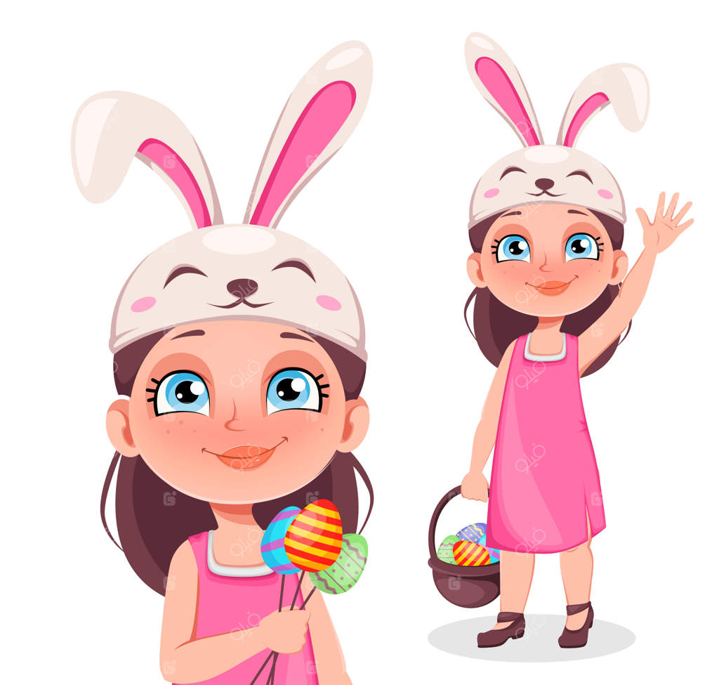 کارت عید پاک مبارک: دختری بامزه با گوش‌های خرگوشی