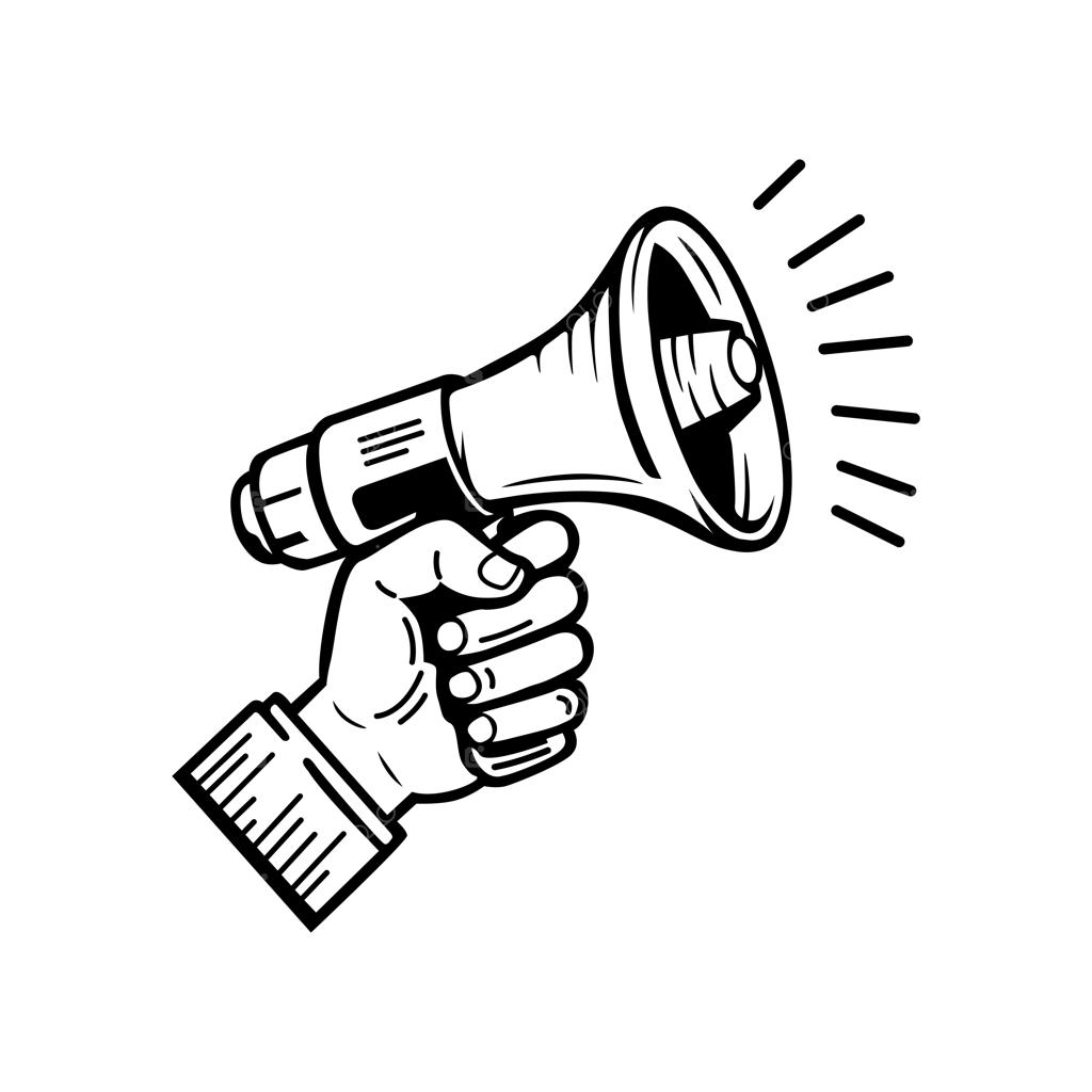 تصویر وکتور دست در حال گرفتن بلندگو - سیاه و سفید