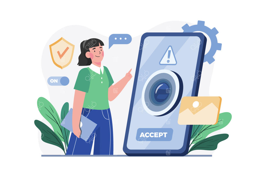 تصویرسازی مفهومی «نیاز به دسترسی به دوربین» با پس‌زمینه سفید