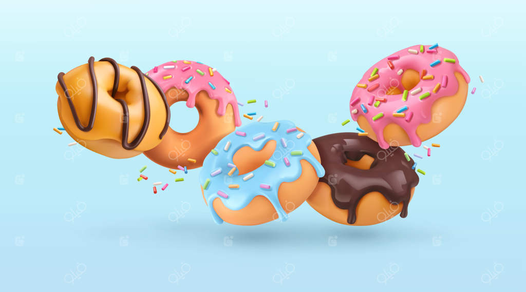 افتادن دونات‌های براق با تزیین رنگی