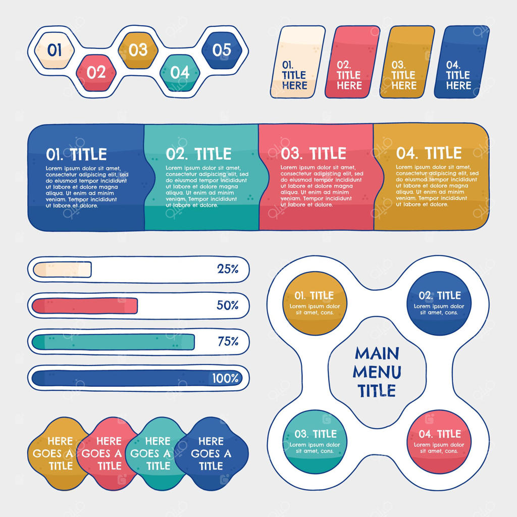 مجموعه عناصر اینفوگرافیک دستی طراحی شده