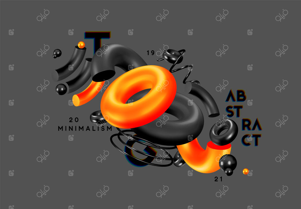 پس‌زمینه خلاقانه و انتزاعی: طراحی مدرن و مینیمال با اشیاء هندسی فلزی سه‌بعدی واقعی. پوستر هنری مطابق با روند روز. تصویرسازی وکتور