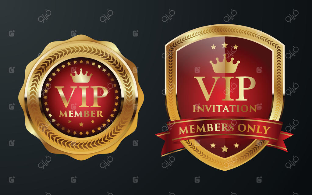 تصویر وکتور نشان ویژه اعضای VIP در رنگ قرمز و طلایی