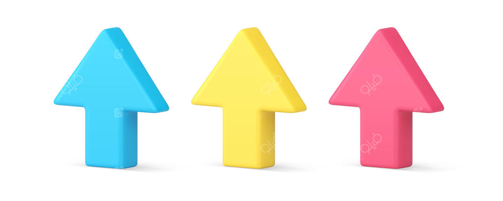 مجموعه آیکون‌های سه‌بعدی ایزومتریک فلش رو به بالا براق و واقعی