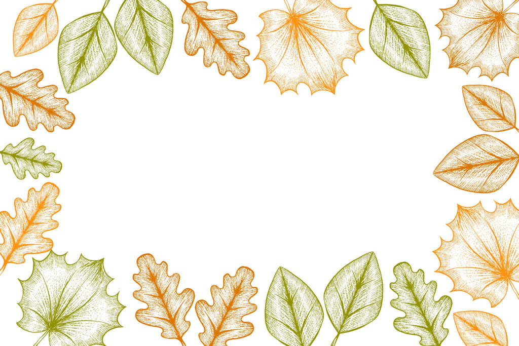 پس‌زمینه نقاشی دستی برگ‌های پاییزی حکاکی‌شده