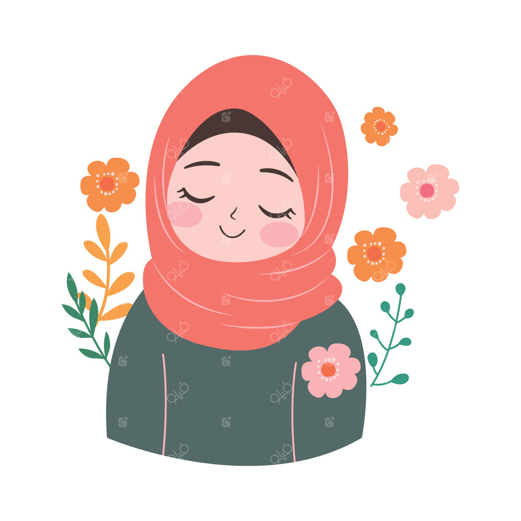 شخصیت کارتونی دختربچه مسلمان بامزه و خندان با حجاب و تزیینات گل