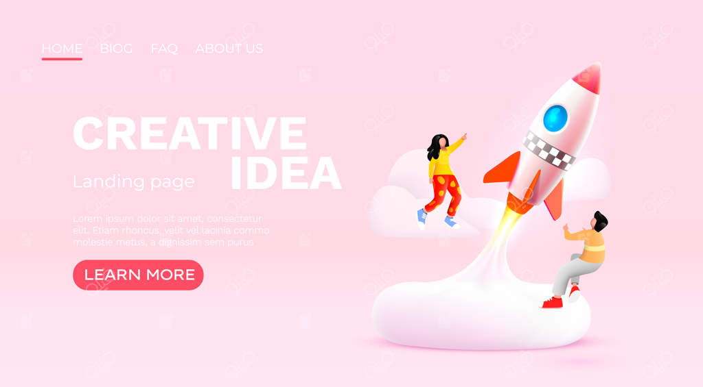 طرح خلاقانه استارتاپ فضایی: طراحی صفحه فرود وب‌سایت با وکتور