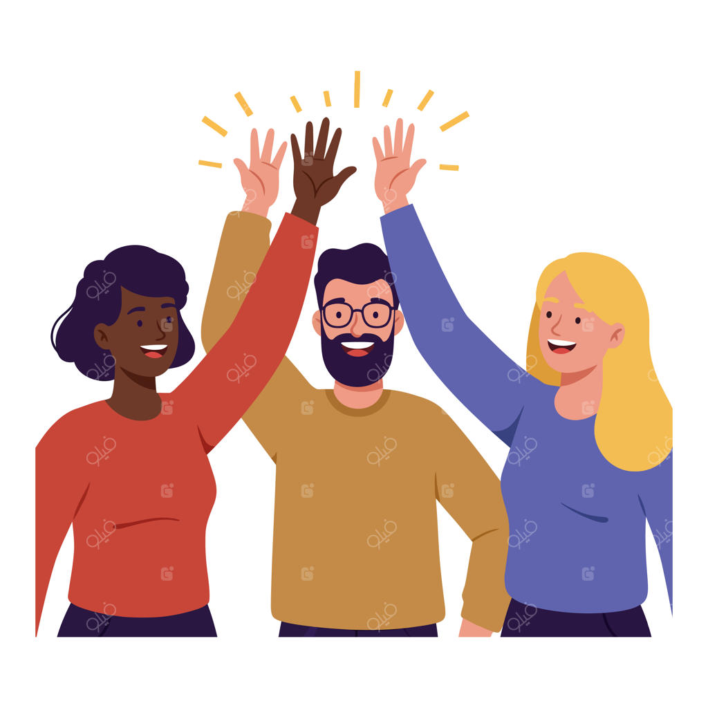 تصویرسازی وکتور تخت و رنگارنگ سه دوست در حال شادی و بزن قدش