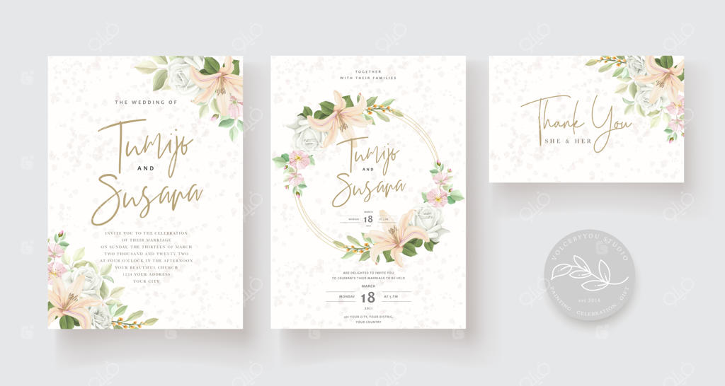 الگوی کارت عروسی با طراحی گلدار