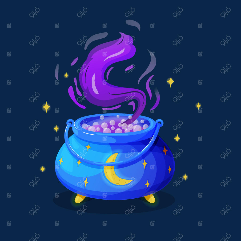 دیگ جادوگر و ظرف معجون هالووین؛ دیگ فلزی با مایع جوشان و بخارآلود، تصویر کارتونی و ایزوله دیگ سمی برای جادوگر و ساحره