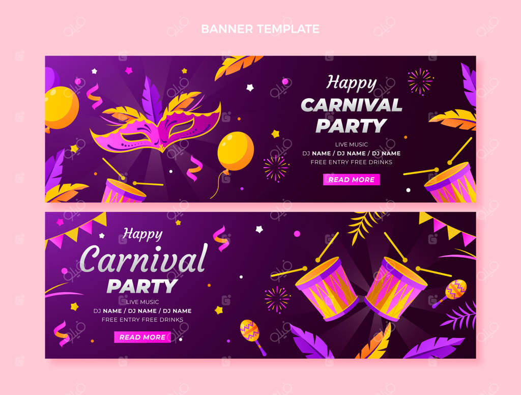 مجموعه بنرهای افقی کارناوال با گرادیان رنگی