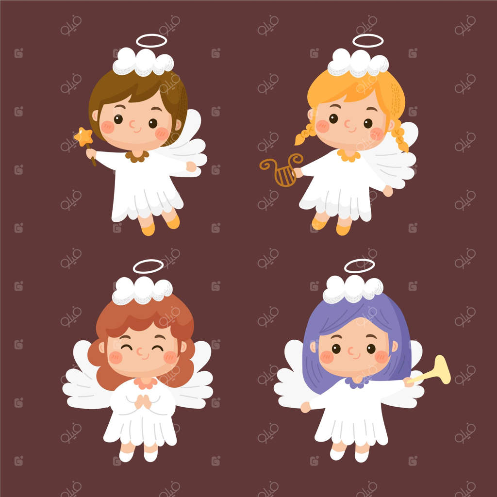 مجموعه‌ای از فرشته‌های کریسمس دست‌کشیده شده