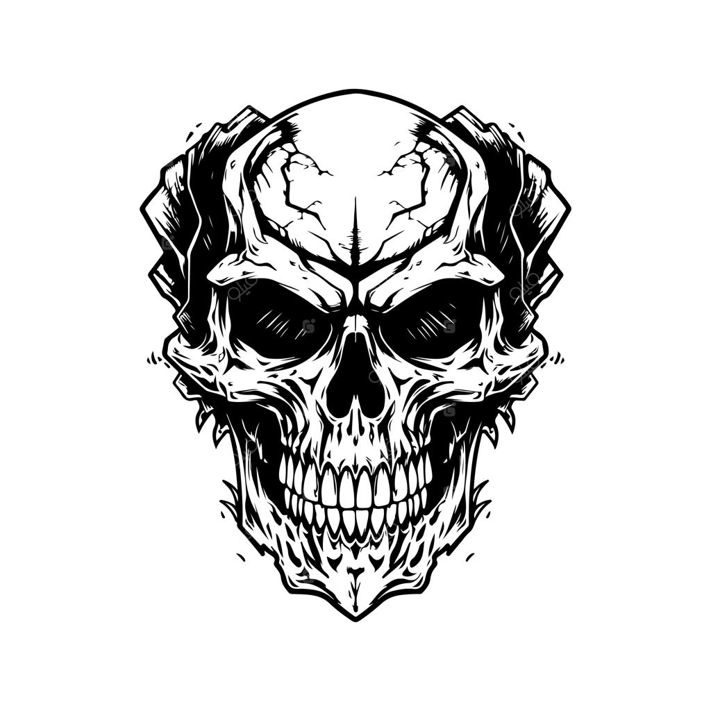 تصویرسازی دستی و خطی لوگوی اسکلت با استایل وینتیج و هایپ‌بیست (سیاه و سفید)