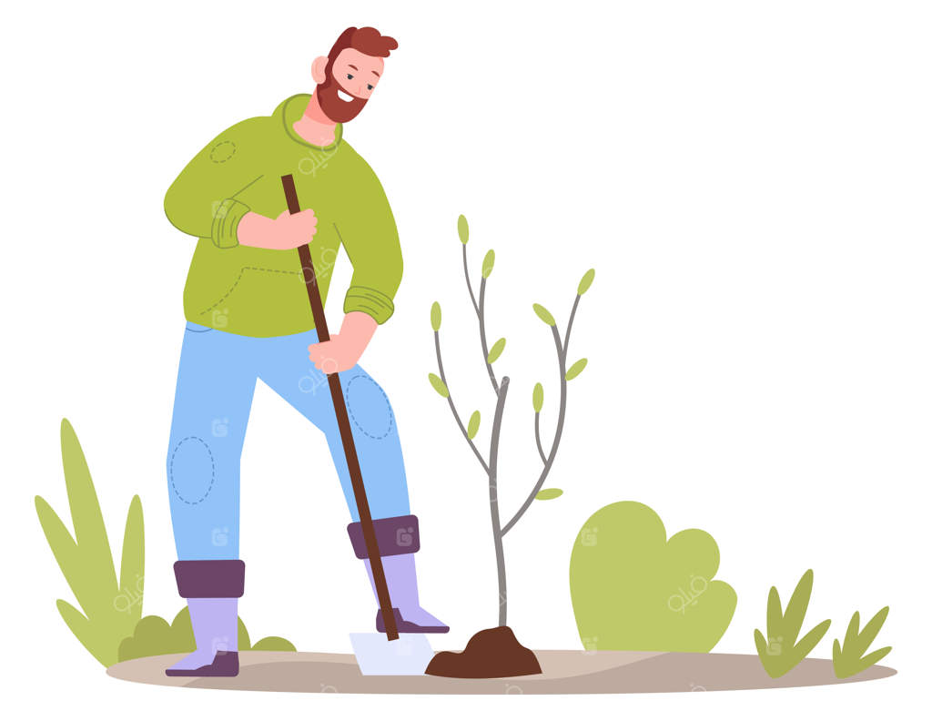 مردی در حال کاشتن درخت - شخصیت داوطلب محیط‌زیست و باغبان