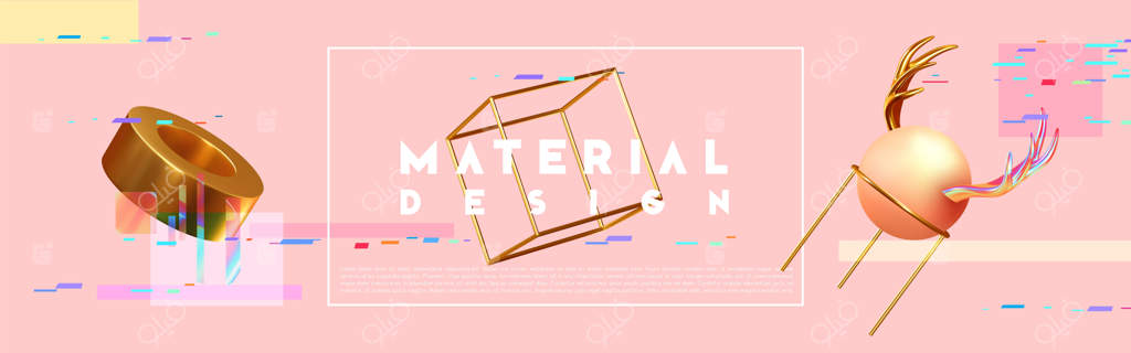 پس‌زمینه‌ی انتزاعی پر از هرج‌ومرج با اجسام سه‌بعدی: اشکال هندسی واقعی، طراحی نامنظم. پوستر افقی، جلد سرصفحات، بنر وب‌سایت. تصویرسازی وکتور